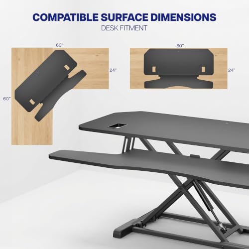 VIVO 48" Extra Large Corner Desk Riser, Pneumatic Sit-Stand Desk Converter, Dual Monitor Keyboard Tray, Grommet, Cable Management, Anti-Slip, Black, DESK-V048KL - size: 48"
