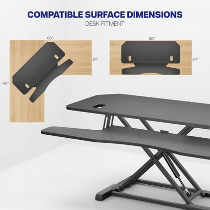 VIVO 48" Extra Large Corner Desk Riser, Pneumatic Sit-Stand Desk Converter, Dual Monitor Keyboard Tray, Grommet, Cable Management, Anti-Slip, Black, DESK-V048KL - size: 48"