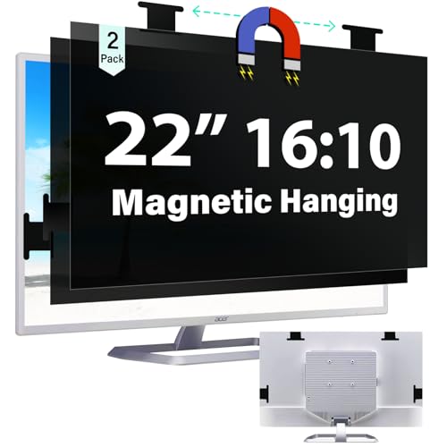 [2 Pack] Magnetic Hanging 22 Inch Computer Privacy Screen for 16:10 Aspect Ratio Widescreen Monitor, Eye Protection Anti Glare Blue Light Computer Monitor Privacy Filter, Removable 22in Protector Film - size: [2 Pack] 22 inch