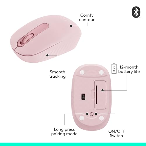 Logitech M196 Compact Ambidextrous Bluetooth Wireless Mouse - Rose | Bluetooth connectivity, no USB receiver, quiet clicks, 3 non-customizable buttons, 12-month battery life, PC Mac compatible - color: Rose