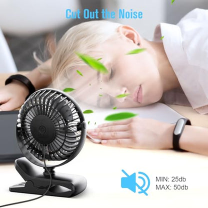 HONYIN 720° Rotation Small Desk, Hang & Clip on Fan by USB Plug In | Sturdy Clamp, 3 Speeds, Quiet Little Personal Cooling Fan for Bedroom Office Desktop Treadmill - color: Black