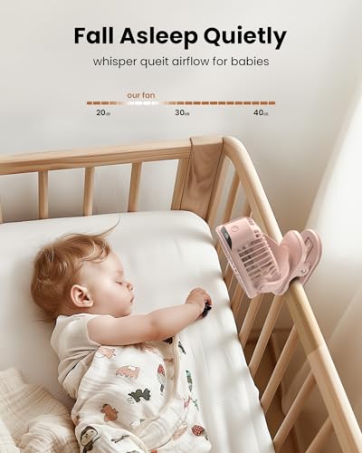 Koonie Portable Clip-On Fan, Small Rechargeable Battery Operated, 3 Speeds | Pink Mini Clamp Fan With LED Display, 360° Rotate Personal Cooling Desk Fan for Stroller Bed Travel Camping Golf Gym - color: pink