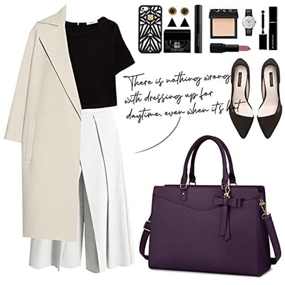 RAINSMORE Laptop Bag for Women 15.6 Inch PU Tote Bag Business Work Bag Waterproof Briefcase Computer Tote Lightweight Handbag Shoulder, Dark Purple - color: Dark Purple