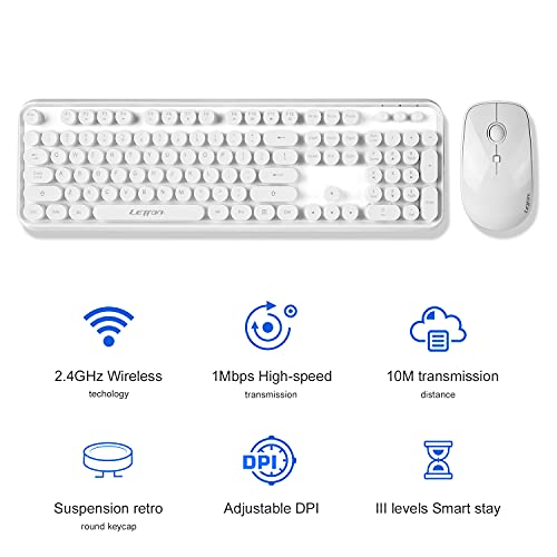 White Wireless Keyboard and Mouse Combo, Cute Bubble Keyboard with Round Keys,2.4Ghz Full Szie Aesthetic Minimalist Keyboard with Number Pad for PC Laptop Desktop - color: White wireless keyboard and mouse