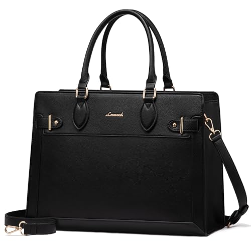 LOVEVOOK Laptop Bag for Women, 17 Inch Large PU Leather Tote Bag, Professional Teacher Work Bag, Waterproof Business Computer Briefcase, Shoulder Tote Purse for Office - color: Black, size: 17 Inch