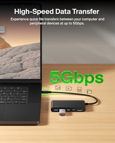 Belkin USB-C Hub 5-Port 4K HDMI 2.0 100W PD for MacBook, iPad & laptops | 5Gbps data transfer, 4K HDMI 2.0 display support, compatible with iPad Pro, Chromebook, and Neo MacBook - style: 5-in-1 USB-C Hub