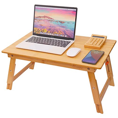 Lap Desk for Bed, COIWAI Bed Desk Bed Table Tary, Low Desk Table, Folding Floor Table, Adjustable Height, Portable Foldable Picnic Desk,Serving Breakfast Coffee in Bed Couch Floor .Bamboo - size: 23.6"*15.8" Height-adjustable