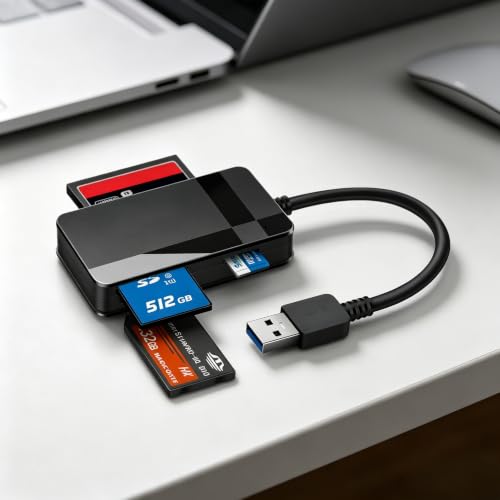 4-in-1 USB 3.0 SD Card Reader - Plug & Play, Compatible with Apple & Windows, Supports SD, Micro SD, MS, CF Cards - USB A Port