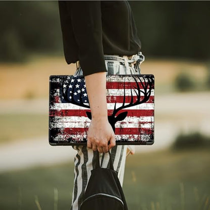 Laptop Skin Sticker Decal, Universal Protective Cover Fit 12 13 14 15.6 Inch Notebook, Reusable Water-Resistant Vinyl Decal w/ 2 Wrist Pads for Business Travel Office, Deer Flag - color: Deer Flag