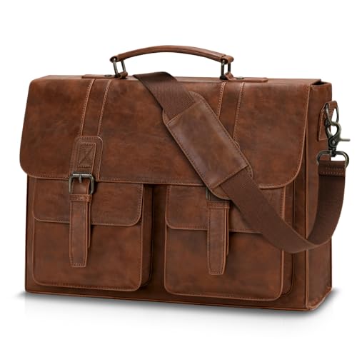 RAINSMORE Messenger Bag 15.6 Inch Vintage Multiple Compartment Computer Bag - color: Brown