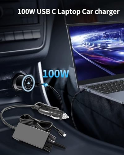 100W USB C Laptop Car Charger PD Fast Charging Adapter Compatible with Dell | XPS Latitude Precision, Lenovo ThinkPad Yoga IdeaPad, MacBook Pro Air, HP EliteBook Spectre, LG Gram, Chromebook