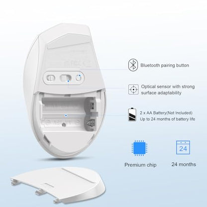 TECKNET Bluetooth Mouse, Wireless 6 Buttons 2-Yr Battery, White | BT 5.0/3.0, 6-Level DPI to 4800, Wide OS Compatible, Ergonomic for M/L Hands, Extended Battery - color: White
