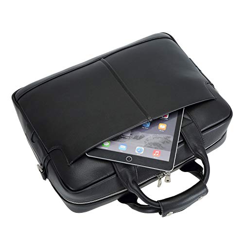 Polare Leather Briefcase for Men Business Travel Messenger Bags 15.6 Inch Laptop Bag YKK Metal Zipper - color: Napa Black(updated Version)