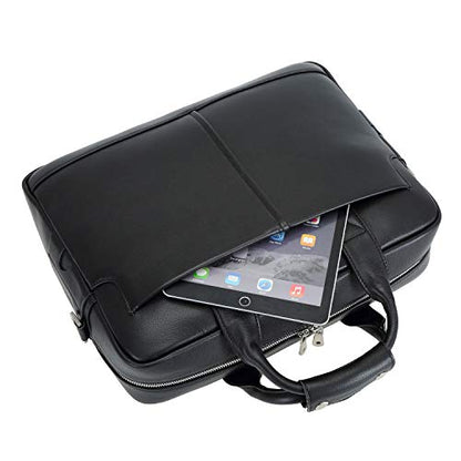 Polare Leather Briefcase for Men Business Travel Messenger Bags 15.6 Inch Laptop Bag YKK Metal Zipper - color: Napa Black(updated Version)