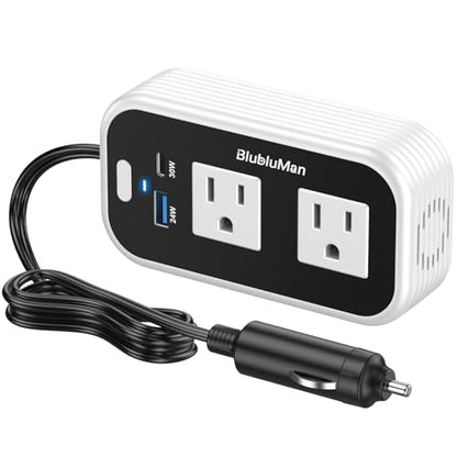 200W Car Power Inverter, Blubluman DC 12V to 110V AC Car Plug Adapter Outlet with 30W PD Charger, QC3.0 Fast Charger 24W, Power Inverter for Vehicles, Outlet for Laptop Computer Charger