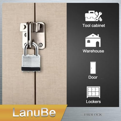 LanuBe Laminated Keyed Alike Padlock 60 Pack 1.6-in Wide Standard Shackle | Brass cylinder with keyed alike design.One key opens all locks. Black ，Standard shackle for gates, sheds,hasps ，toolboxes - size: 60 Pack Black