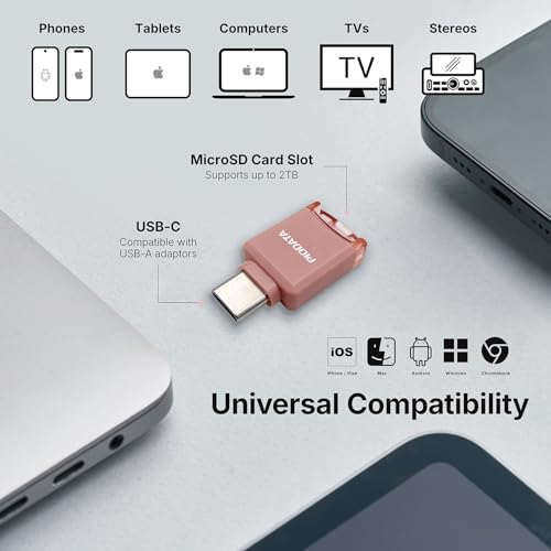 Micro SD Card Reader for iPhone 17/16/15, iPad, Android, Mac, PC, Laptop, USB C Memory Card Reader Adapter, Auto Photo Backup, Apple MFi Photo Stick Phone Drive iXflash Q mini w/Free App Pink - color: Pink