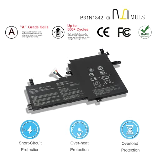 MULS B31N1842 Laptop Battery for Asus VivoBook 15 F513 M513 K513 S513 X513 | S15 S531F VivoBook S15 V5050E V5050EA S5500F S5500FL X513EA X531F X531FA K531F S531F S531FA V531F V531FA 0B200-03440000 42Wh