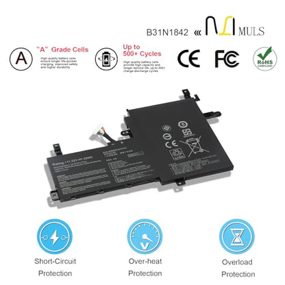 MULS B31N1842 Laptop Battery for Asus VivoBook 15 F513 M513 K513 S513 X513 | S15 S531F VivoBook S15 V5050E V5050EA S5500F S5500FL X513EA X531F X531FA K531F S531F S531FA V531F V531FA 0B200-03440000 42Wh