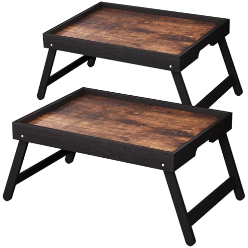 Fibogollo 2 Pack Wooden Breakfast Tray,Folding Bed Tray Table | Serving Tray with Folding Legs, Laptop Desk, Snack Tray for Food ,Laptop Trays for Working