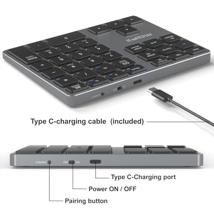 MOFII Number Pad for Laptop - Bluetooth Gray Wireless Numeric Keypad 35 Keys USB-C Rechargeable Numpad, Accounting Portable Financial Data 10 Key for Laptop/PC/Desktop/Notebook/Surface Pro - color: Dark grey