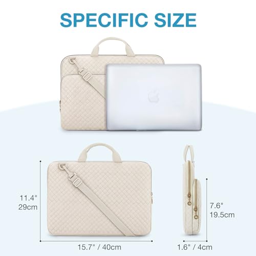 BAGSMART Laptop Sleeve 15-15.6 inch Case Protective Water-Resistant | Lightweight Laptop Bag for Women with Pocket and Handle, Compatible with MacBook, HP, Dell, Acer and Asus notebooks - color: Beige-Shoulder Strap, size: 15.6 Inch