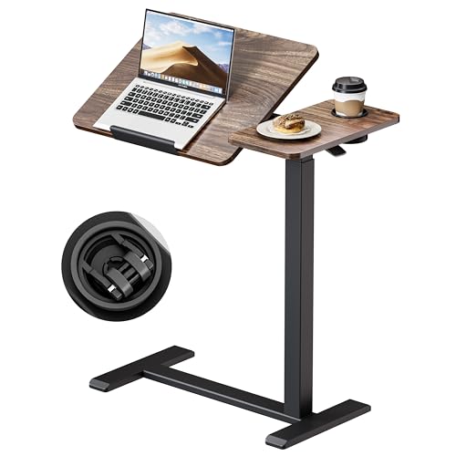 Okin Overbed Bedside Table with Wheels, Adjustable Medical Tilt Top Hospital Bed Table Over The Bed, Rolling Desk Mobile Standing Desk for Hospital Home Use (Walnut) - color: Walnut