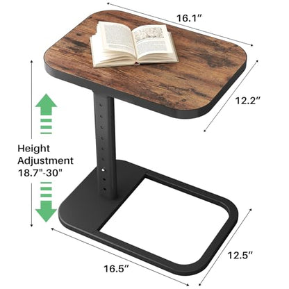 Kitstorack Upgraded TV Tray Table with Panel Lock, 90° Flip-Over Design & Adjustable Height, Sofa Arm Side Table for Eating, Laptop, Couch, Bed, or Small Spaces, Brown - color: Brown, style: Auto-locking