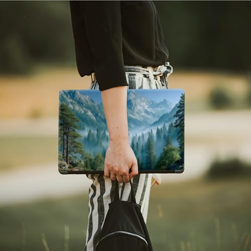 Laptop Skin Sticker Decal, Universal Protective Cover Fit 12 13 14 15.6 Inch Notebook, Reusable Water-Resistant Vinyl Decal w/ 2 Wrist Pads for Business Travel Office, Green Forest Mountains - color: Green Forest Mountains