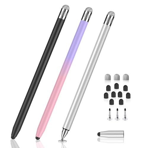 Styluslink Stylus Pen for Touchscreen,3-in-1 High Precision iPad Stylus | Metal Barrel with Rubber Disc Fiber Tip, Stylists Pen for iPad/Switch/iPhone/Android/Microsoft Capacitive Touch screens - color: Black/Silver/Pink Purple Gradient