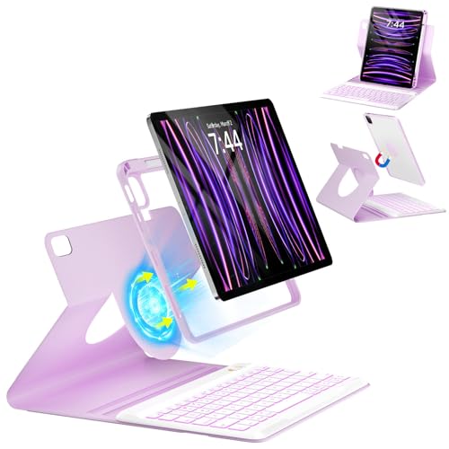 Keyboard Case for iPad Air 5th/4th Pro 11 inch, 7-Color Backlit Detachable Wireless Keyboard Case with Pencil Holder, 360° Rotatable, Stand Folio Cover for Gen 2020/2022, Pro 4th/3rd/2nd/1st Gen - color: Purple, size: 10.9 inch (Air 6/5/4th & Pro 11 4th/3
