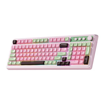 AULA Keyboard, Wireless Gaming Keyboard Creamy Bluetooth Computer Keyboards | 99 Key, Membrane Keyboard with Number Pad,RGB Backlit,Tri-Mode BT/2.4GHz/USB-C,Pink&Green&Coffee Color - color: Pink&Green&Coffee