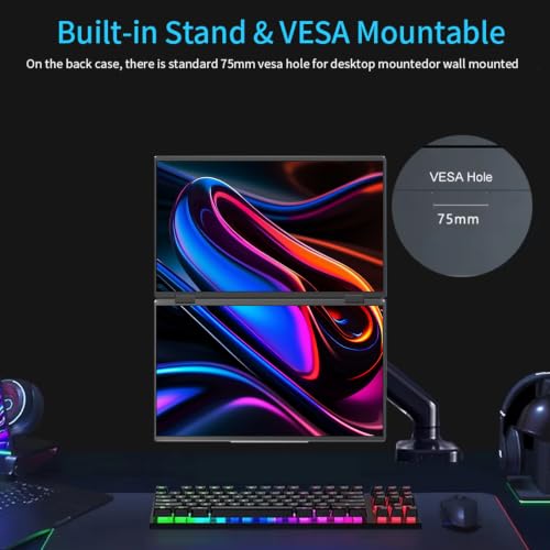 Dual Portable Monitor 18.5" 1080P FHD HDR 360° Folding Stacked Triple Laptop Screen Extender, USB-C HDMI Second Monitor for Laptop, Mac, Windows, VESA Mountable(Driver Need) - size: 18.5 inch Dual monitor Metal