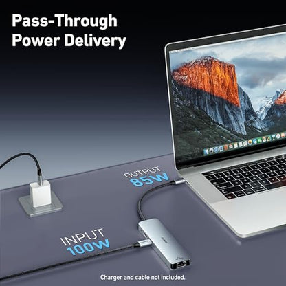 BENFEI 6-in-1 USB C Hub with HDMI(4K@60Hz), 2 USB-A, 1 USB-C Data, 100W Charge, Gigabit Ethernet, Silicone Tangle-Free Cable Compatible with MacBook Pro/Air, iPad Pro, iMac, iPhone 15 Pro/Pro Max - style: 2A1C(6in1)