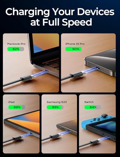 LISEN USB C to USB C Cable, 240W Fast Charging Cable (3.3FT+6.6FT) | 2-Pack, Black | USBC Cable for iPhone 17/16/15 Pro Max, iPad Pro/Air, MacBook Pro/Air, Samsung Galaxy S26 Ultra, Laptop - color: Black, size: 3.3FT+6.6FT