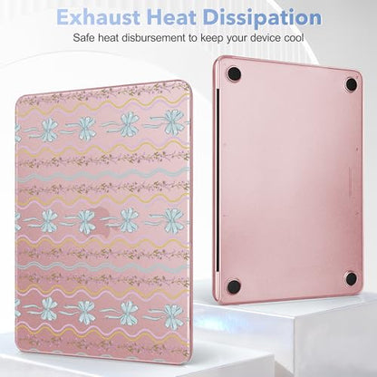 May Chen for MacBook Neo Case 13 inch 2026 | 100% Match Official Color | Pattern Printing, Anti-Crack & Scratch & Fingerprint | Protective Hard Shell Cases Laptop Model A3404 - Striped Bows Blush - color: Striped bows Blush