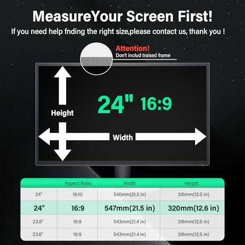 [2팩] 61cm(24인치) 컴퓨터 프라이버시 스크린, 16:9 화면 비율 와이드 스크린 모니터, 눈 보호 눈부심 방지 블루 라이트 컴퓨터 모니터 프라이버시 필터, 탈착식 61cm(24인치) 보호 필름 - size: Non-Magnetic 24" 16:9 Aspect