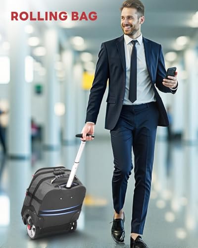 MATEIN Rolling Laptop Bag with Larger Wheels, Anti Theft Lock for Adult Men | 17 Inch Spacious Roller Back Packs, Heavy Duty Rolling Large Carry On Luggage, For Office Work Travel, Grey - color: Grey