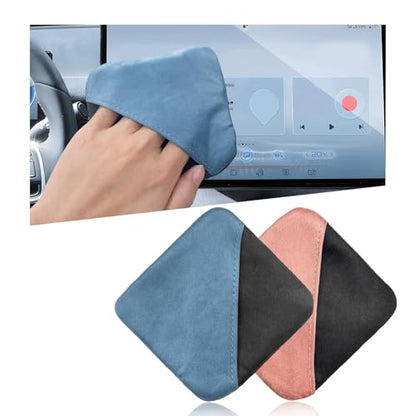 Ohleats 2 PCS Car Screen Cleaner, Microfiber Auto Screen Cleaning Pad, Foldable Touch Screen Cleaner Cloth for Vehicle Dashboard LCD Display, Car Cleaning Kits (Pink+Blue) - color: Pink+blue