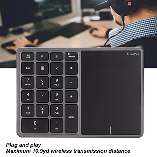 ASHATA 2 in 1 Number Pad, Mini 22 Keys Numeric Keypad, Blutooth 4.2 2.4G Dual Modes USB Number Pad Numpad with Touchpad for Laptop, PC, Desktop, Notebook(Iron)