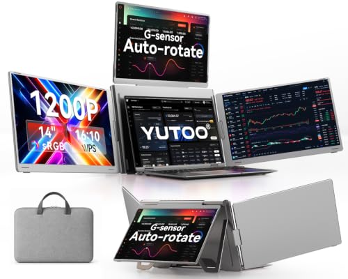 YUTOO 4 Screen Laptop Monitor Extender | for M1 M2 M3 | 1200P FHD IPS 4 Screen Monitor for Laptops 12~18 inch | Quad Screen Extender Display for MacBook/Windows/Switch/PS5 | One Cable | Driver Need