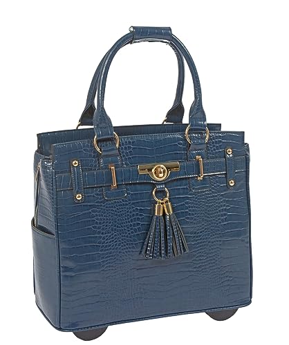 JKM & Company Rolling Laptop Bag for Women | Designer Wheeled Briefcase | Fits 13-17" Laptops | Office Travel Computer Case - color: Blue