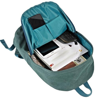 Canvas College Laptop Backpack, Durable Rucksack Travel Notebook Bag Backpack Book Bag for Men Women Turquoise Factory Directly - color: Turquoise