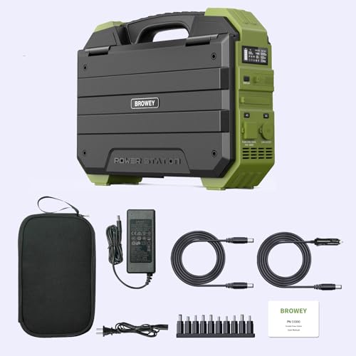 BROWEY Portable Power Station, 1000W (Peak 2000W) Solar Generator with Built-in Solar Panel, 614WH LiFePO4 Battery Pack, AC/DC/USB/PD Outputs, for Outdoor Camping, RV Travel, Emergency Preparedness - style: S1000 Green