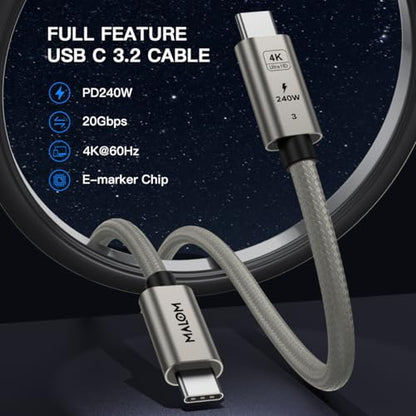 MALOM USB 3.2 Gen 2, 240W, USB C to USB C Cable,Fast Charging for MacBook Pro/Air,iPad Pro,iPhone 15 Pro Max,Galaxy S24/S23, Steam Deck, 20Gbps Data Transfer,4K Video Output (Titanium Gold, 9.9FT) - color: Titanium Gold, size: 9.9FT