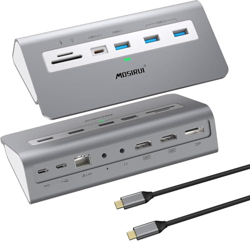 USB C Laptop Docking Station Dual Monitor, 14 in1 USB Hub Multiport Adapter with Dual 4K HDMI+DP, 10Gbps USB A/C 3.1 and 2 USB 3.0,100W PD, 3.9 ft Cable, Laptop Dock for Dell/HP/Windows/Mac