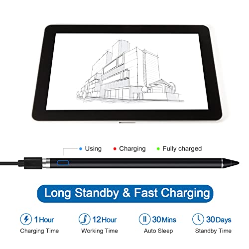 Active Stylus Pens for Touch Screens, Active Pencil Smart Digital Pens Fine Point Stylist Pen Compatible with iPhone iPad (Black) - color: Black