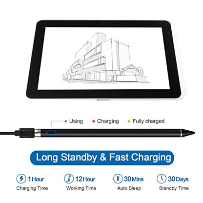 Active Stylus Pens for Touch Screens, Active Pencil Smart Digital Pens Fine Point Stylist Pen Compatible with iPhone iPad (Black) - color: Black