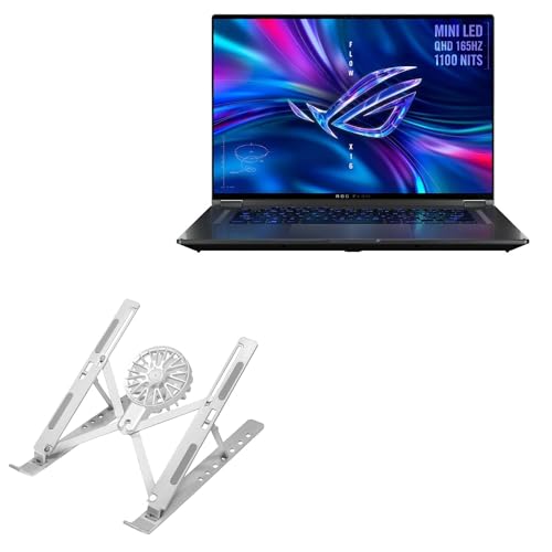 BoxWave Stand and Mount Compatible with ASUS ROG Flow X16 (2022) GV601 - QuickSwitch Stand with Cooling Fan, Portable, Multi Angle Viewing Ventilator - Metallic Silver