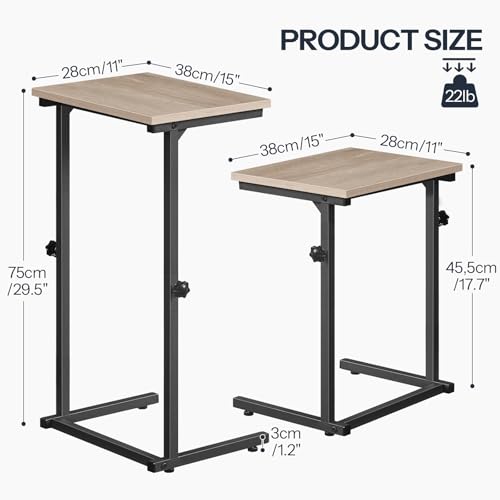 HOOBRO C Shaped End Table, Adjustable Height Sofa Side Table, Slide Under Couch Table, C Shaped Side Table for Small Spaces, for Living Room, Bedroom, Greige and Black BG71SF01 - color: Greige + Black